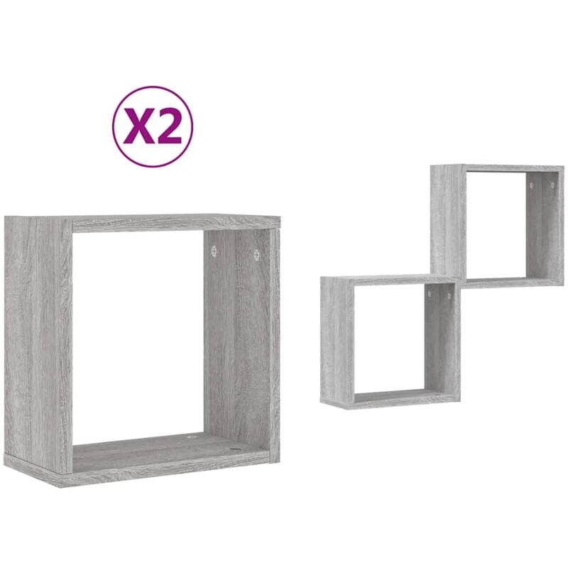 Wall Cube Shelves 2 pcs Grey Sonoma 30x15x30 cm vidaXL