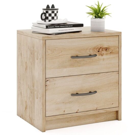 2-Drawer Nightstand Modern Bedside Table Accent Sofa Side Table-Oak - Costway