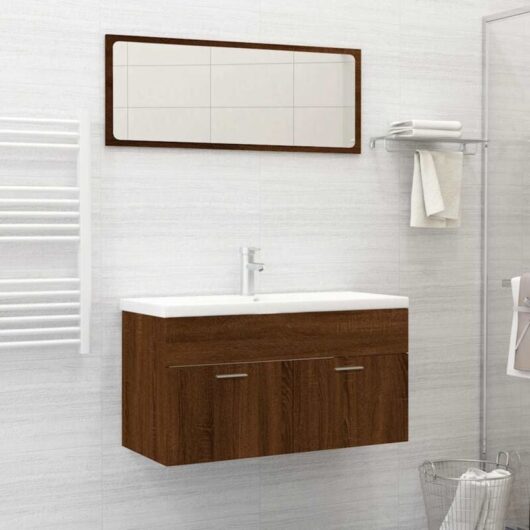 2 Piece Bathroom Furniture Set Brown Oak Engineered Wood Vidaxl