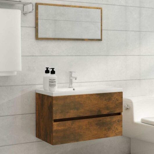 2 Piece Bathroom Furniture Set Smoked Oak Engineered Wood Vidaxl