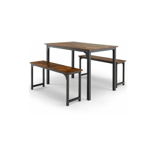3-Piece Dining Table Set with 2 Benches Space-Saving for 2-4 People