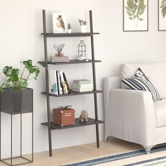 4-Tier Leaning Shelf Black 64x34x150.5 cm Vidaxl