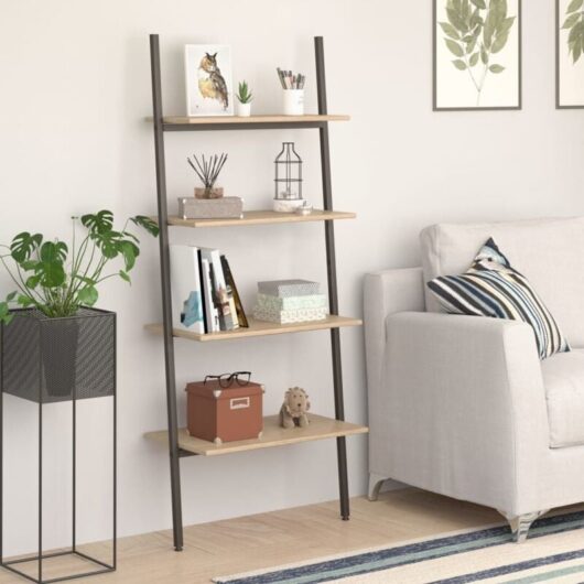 4-Tier Leaning Shelf Light Brown and Black 64x34x150.5 cm Vidaxl