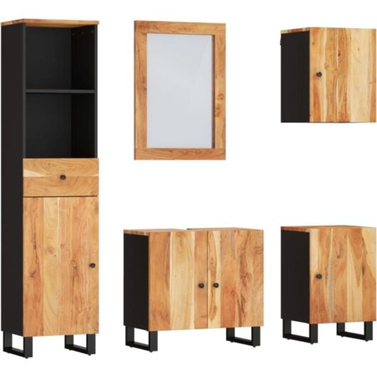 5 Piece Bathroom Furniture Set Solid Wood Acacia vidaXL