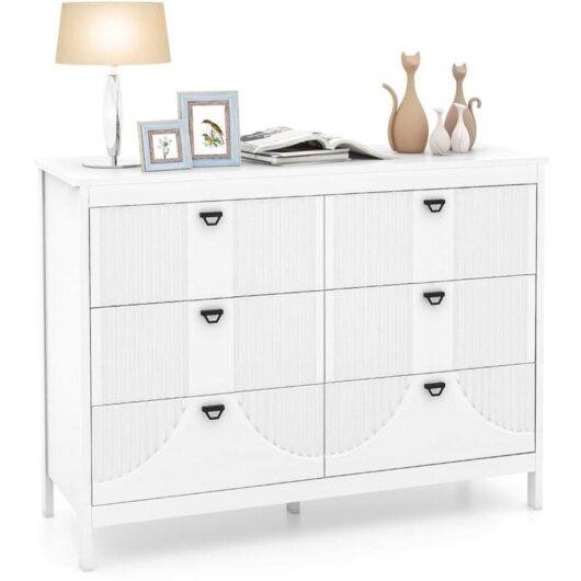 6-Drawer Dresser Bedroom Modern Style Chest of Drawers-White - Costway