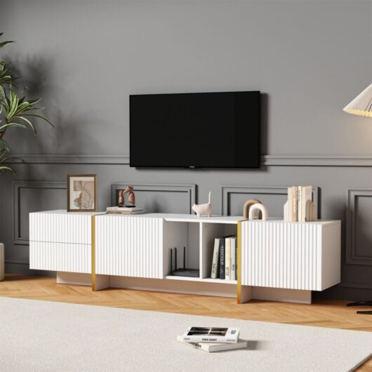 Abrihome - tv Stand for 85inch tv, Entertainment Center with Storage Cabinet and Open Shelves, Embossed Pattern tv Stand, tv Cabinet for Living Room,