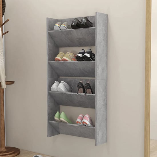 Adino Wooden Wall Mounted Shoe Storage Rack In Concrete Effect