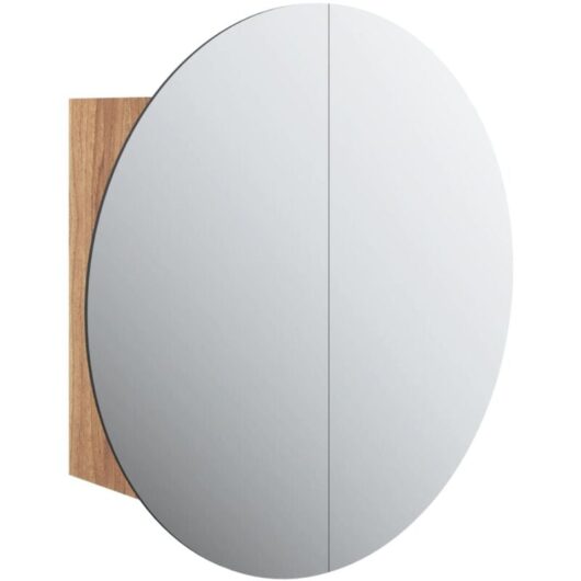 Bathroom Cabinet with Round Mirror&LED Oak 47x47x17.5 cm vidaXL