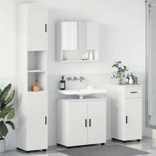 Bathroom Furniture Set 4 pcs White Engineered wood & Metal vidaXL