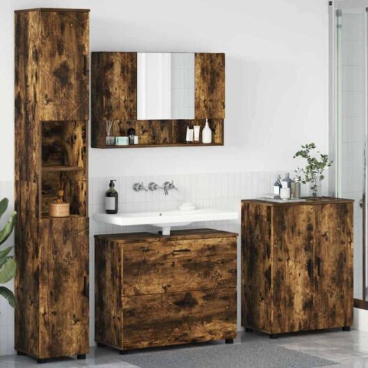 Bathroom Furniture Set with Drawer with Shelf 4 pcs Smoked Oak vidaXL