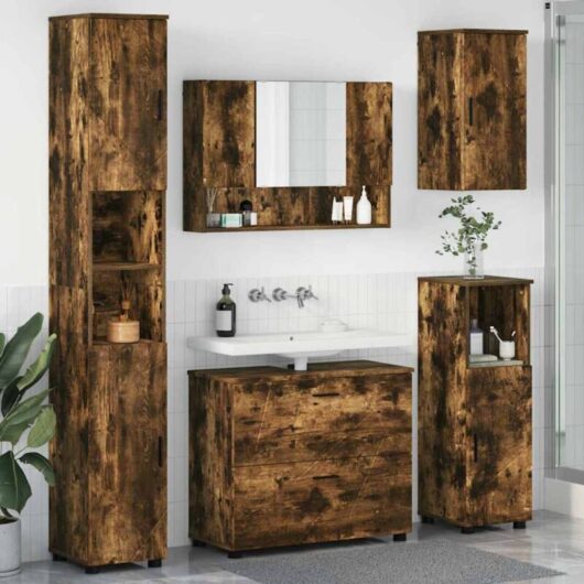 Bathroom Furniture Set with Drawer with Shelf 5 pcs Smoked Oak vidaXL
