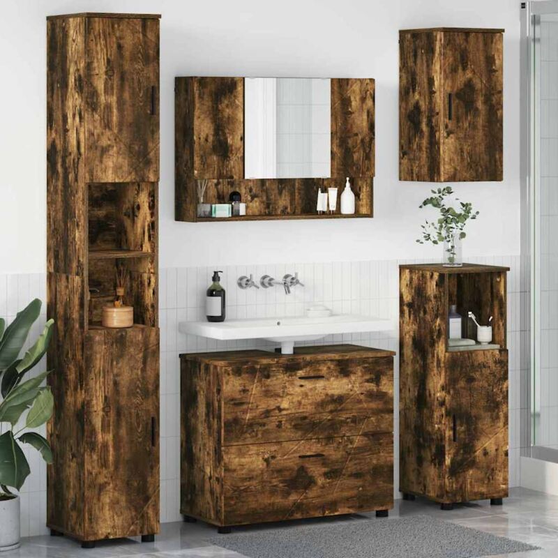 Bathroom Furniture Set with Drawer with Shelf 5 pcs Smoked Oak vidaXL
