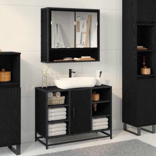 Bathroom Mirror Cabinet with Shelf Black oak 65 x 20 x 60 cm vidaXL