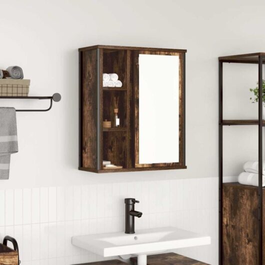 Bathroom Wall Cabinet with Mirror Smoked Oak 50x21x60 cm Vidaxl