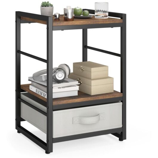 Bedroom Nightstand Bedside Table w/Fabric Drawer & Open Shelf-Coffee - Costway