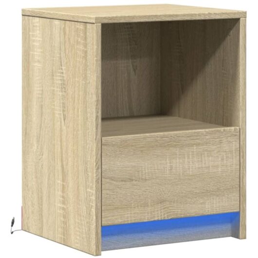 Bedside Cabinet with led Lights Sonoma Oak Engineered Wood Vidaxl