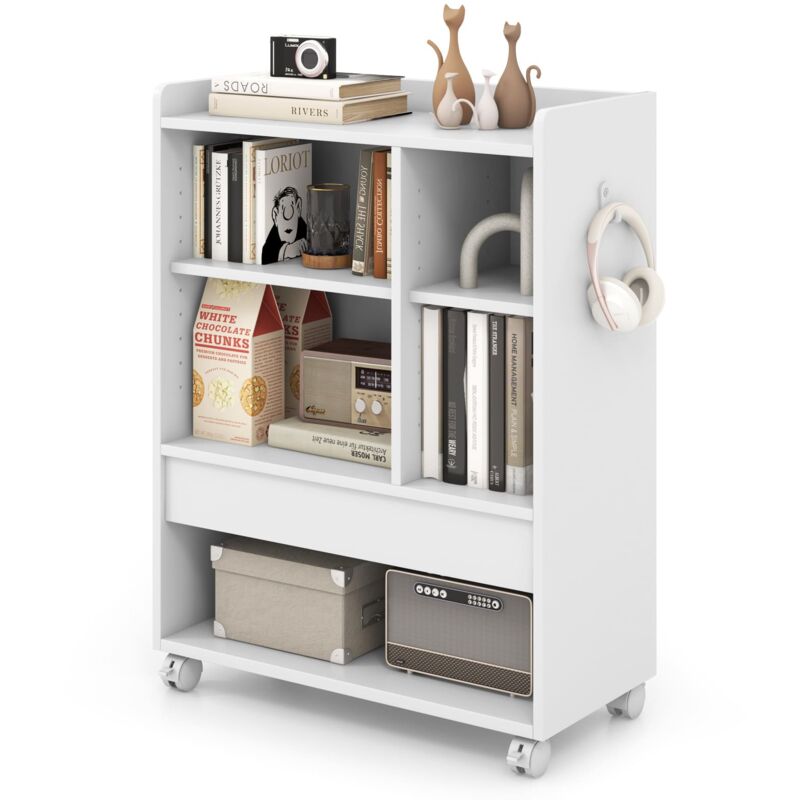 COSTWAY Mobile Storage Cabinet Floor Storage Organizer w/Drawer-White
