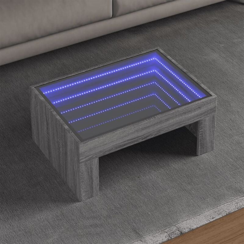 Coffee Table with Infinity led Grey Sonoma 70x50x30 cm Vidaxl