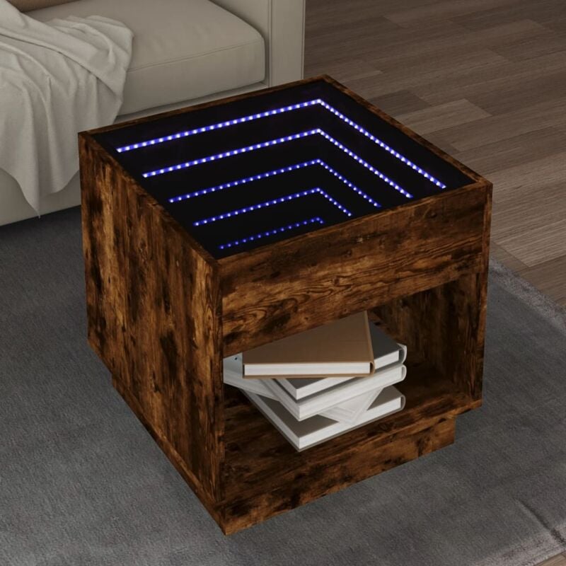 Coffee Table with Infinity led Smoked Oak 50x50x50 cm Vidaxl