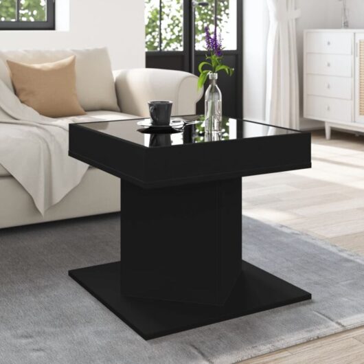 Coffee Table with led Black 50x50x45 cm Engineered Wood Vidaxl