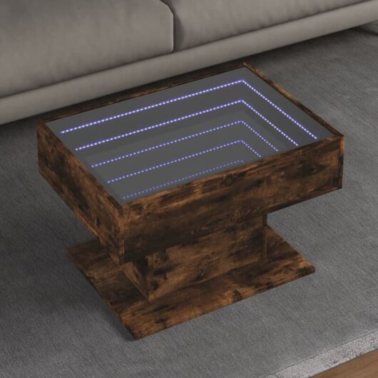 Coffee Table with led Smoked Oak 70x50x45 cm Engineered Wood Vidaxl