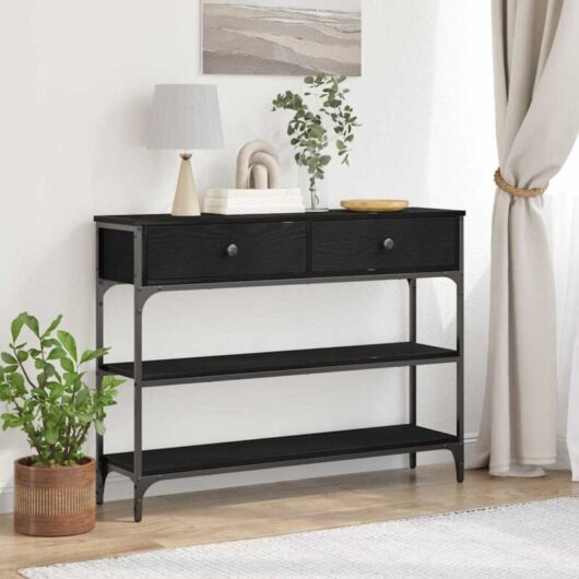 Console Table with Drawer with Shelf Black oak 100 x 25 x 75 cm vidaXL