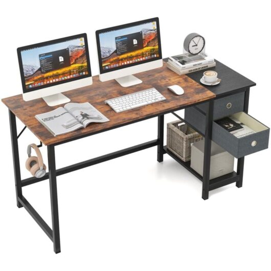 Costway - 140 cm Home Office Desk Writing Desk Modern Computer Workstation with 2 Drawers