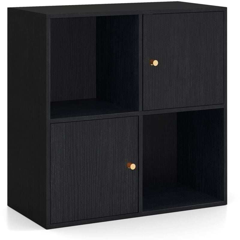 Costway - 4-Cube Bookcase 3-Tier Bookshelf Storage Organizer w/2 Cabinets-Black