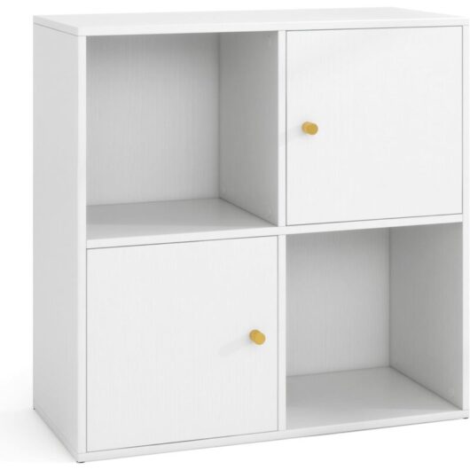 Costway - 4-Cube Bookcase 3-Tier Bookshelf Storage Organizer w/2 Cabinets-White