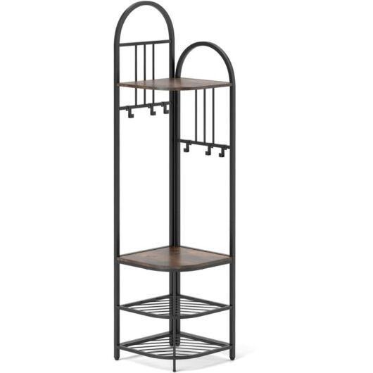 Costway - 4-Tier Coat Rack 180cm Tall Entryway Shoes Shelf Organizer-Brown