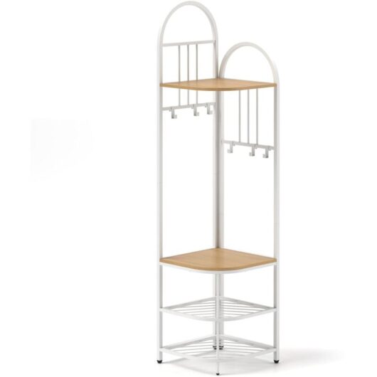 Costway - 4-Tier Coat Rack 180cm Tall Entryway Shoes Shelf Organizer-Natural