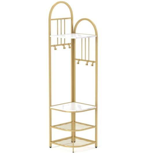 Costway - 4-Tier Coat Rack 180cm Tall Entryway Shoes Shelf Organizer-White