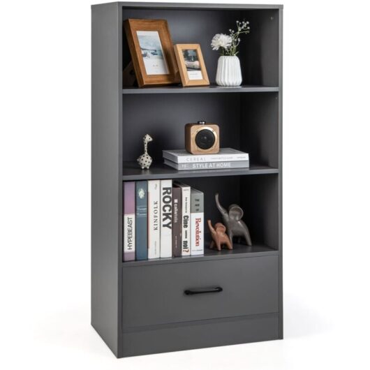Costway - 4-tier Storage Shelf Wood Bookcase Floor Standing Bookshelf