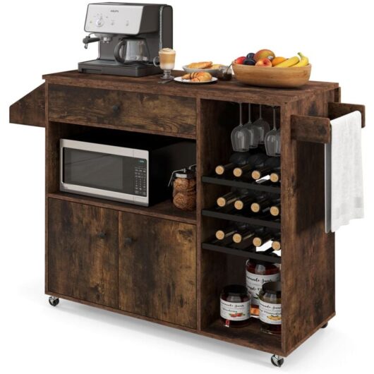Costway - Drop Leaf Kitchen Island Cart Mobile Buffet Serving Cart-Coffee