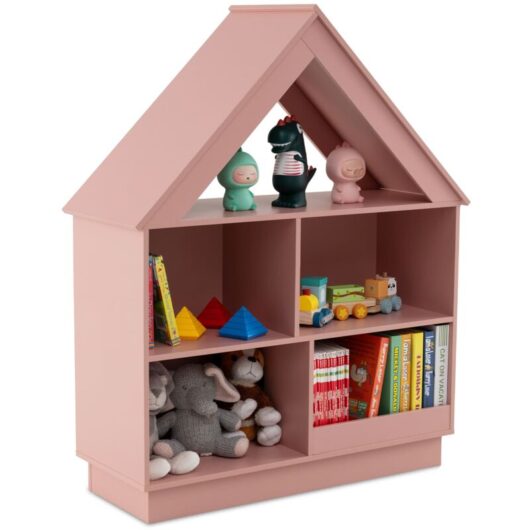Costway - Kids Dollhouse Bookshelf Wooden 5-cubby Toy Storage Organizer