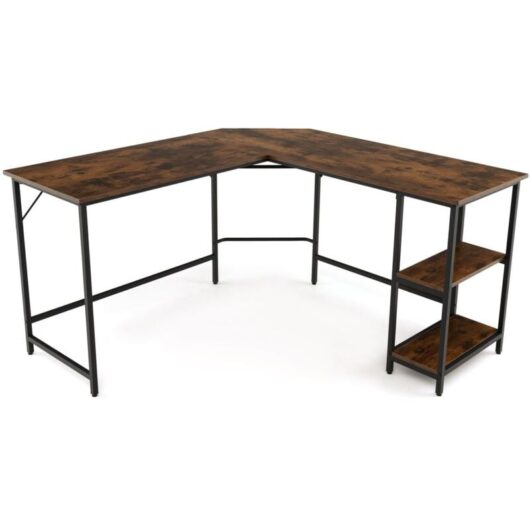 Costway - L-Shaped Computer Desk Corner Computer Gaming Desk w/2-tier Shelves