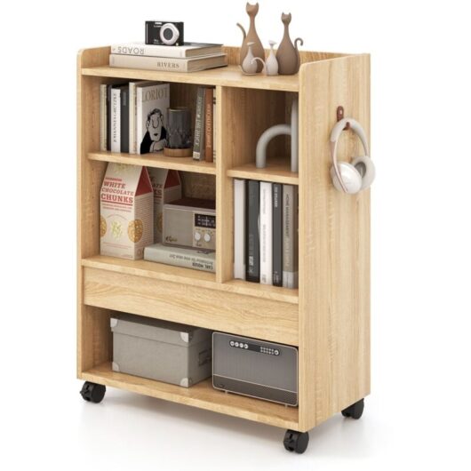 Costway - Mobile Storage Cabinet Floor Storage Organizer w/Drawer-Natural