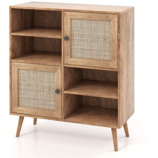 Costway - Rattan Sideboard Modern Buffet Cabinet Kitchen Boho Accent Cabinet