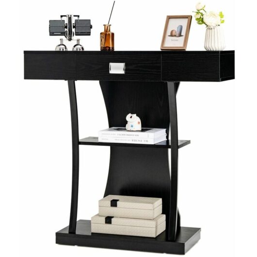 Costway - T-Shaped Industrial Console Table Narrow Sofa Side Table Entryway Display Shlves