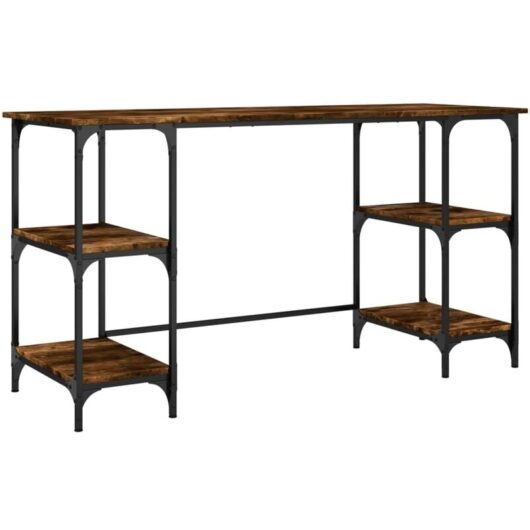 Desk Smoked Oak 140x50x75 cm Metal and Engineered Wood vidaXL