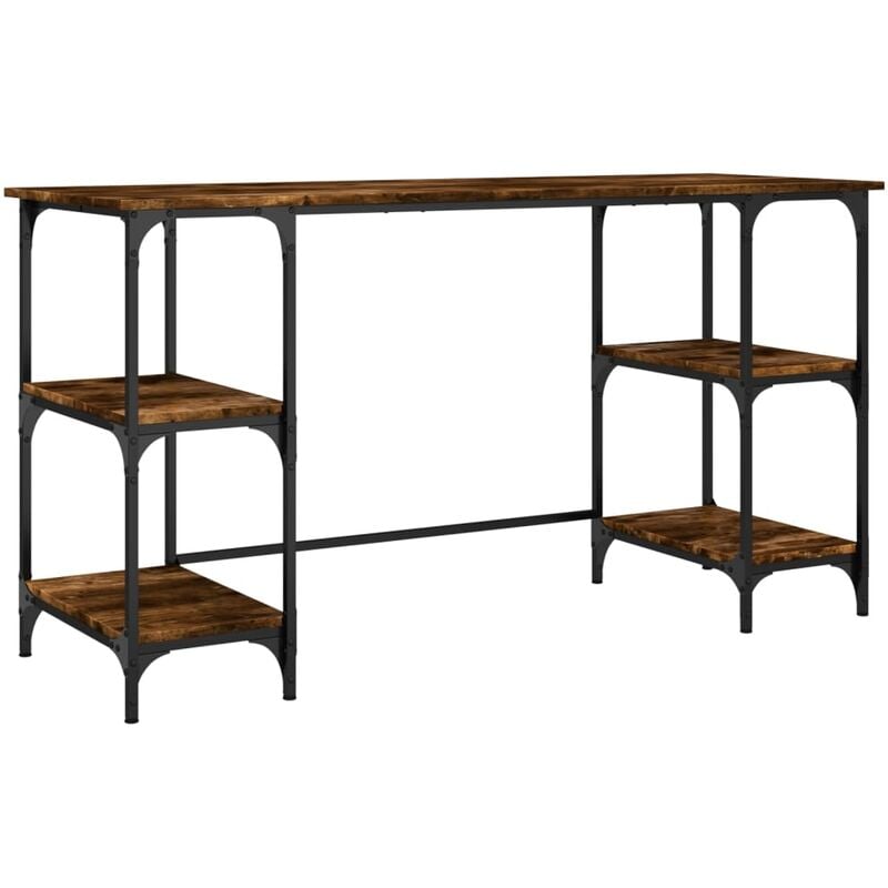 Desk Smoked Oak 140x50x75 cm Metal and Engineered Wood vidaXL