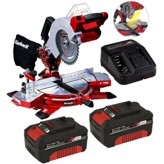 Einhell - Cordless 18V Mitre Saw Power x Change +X2 4ah Batteries te-ms 18/210 li