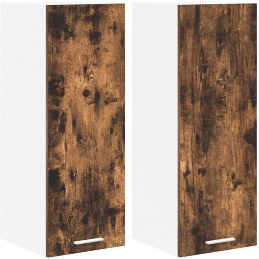 Hanging Cabinet Riga 2 pcs Smoked Oak and White 30 x 31 x 80 cm vidaXL