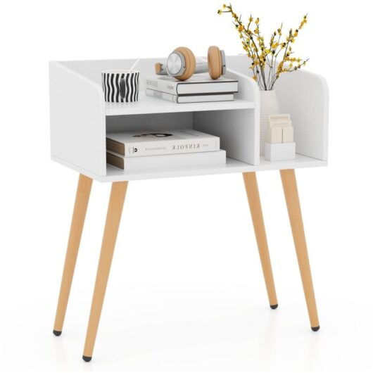Mid Century Modern Nightstand 2-Tier Bedside Table w/Shelves-White - Costway