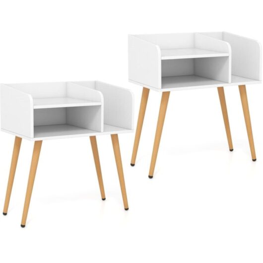 Mid Century Modern Nightstand (Set of 2) with Open Shelves-White - Costway