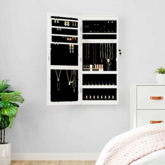 Mirror Jewellery Cabinet with led Lights Wall Mounted White Vidaxl