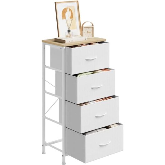 Modern 4 Drawer Chest of Fabric Drawers with Handles Bedroom, White - Woltu
