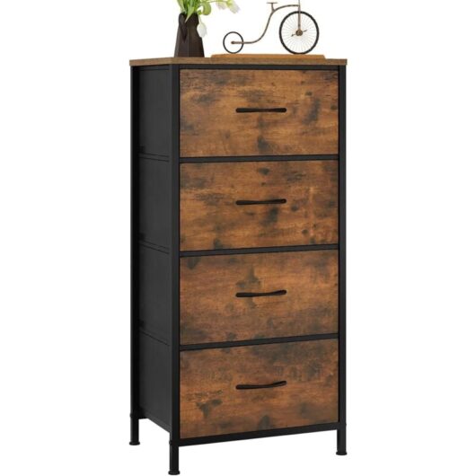 Modern 4 Fabric Drawer Chest of Drawers Vintage Brown + Black - Woltu