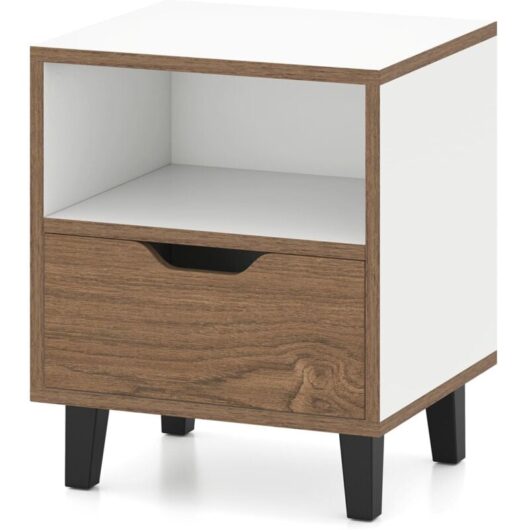 Nightstand Mid Century Modern Bedside Table w/Drawer & storage Shelf - Costway