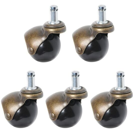 Orchidée - Set of 5 Swivel Castors for Office Chairs, Replacement Swivel Legs Chair Wood, Rubber, Laminate, Tiled Floors, Parquet, Office Armchair